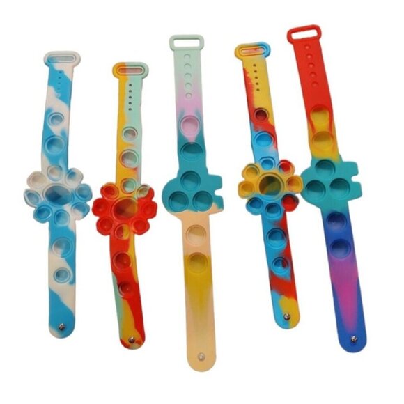 5 Pcs Pop It Rainbow Bracelet Sensory Fidget Toy Push Bubble ADHD Stress Relief - Picture 2 of 4